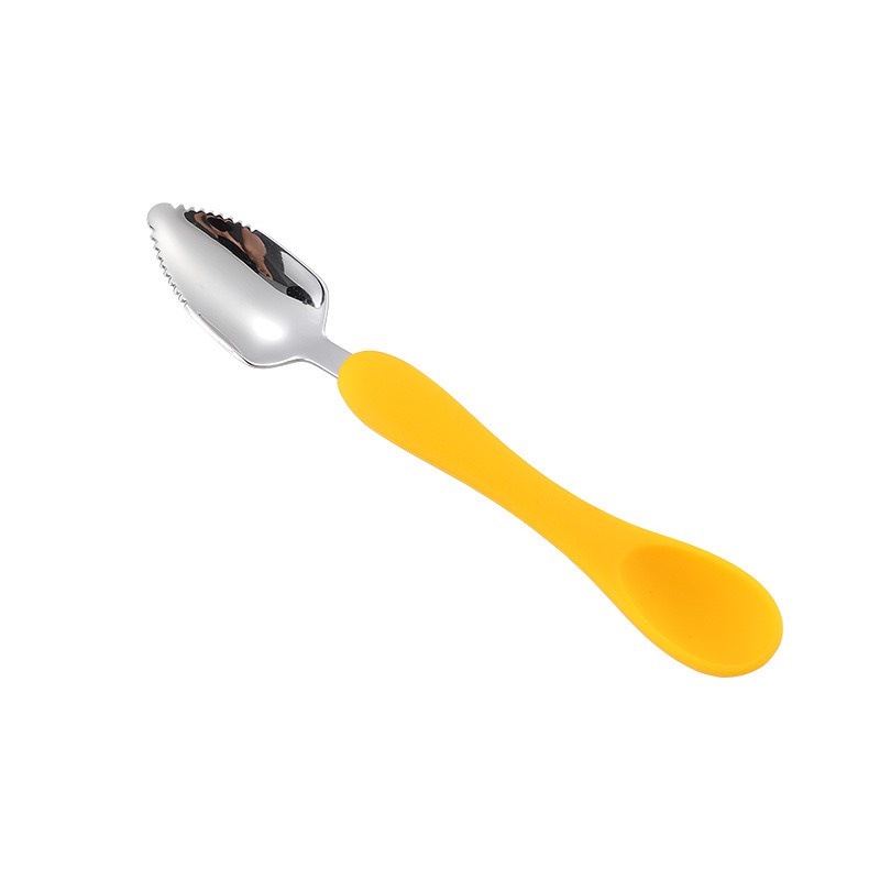Thìa nạo ăn hoa quả thìa lược răng cưa ăn dặm cho bé hai đầu inox và silicon