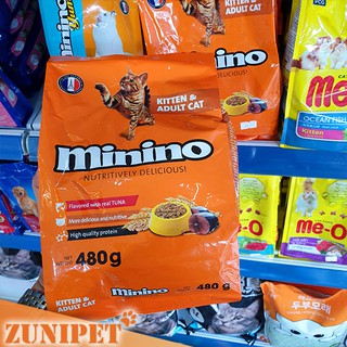 Thức ăn hạt cho mèo mọi lứa tuổi MININO 480g vị cá ngừ
