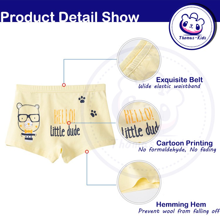 Bộ 5 Quần Lót Boxer Chống Vi Khuẩn Thoáng Khí Thoải Mái Cho Bé Trai 3-12 Tuổi