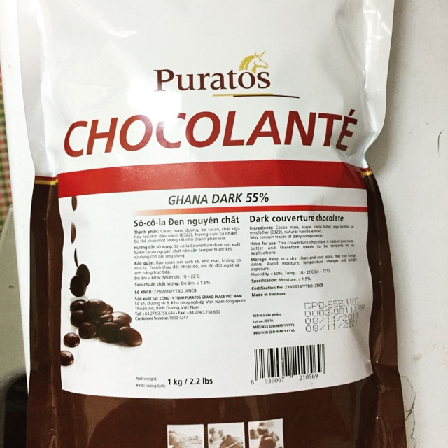 Socola hạt nút Puratos 55% gói 1kg