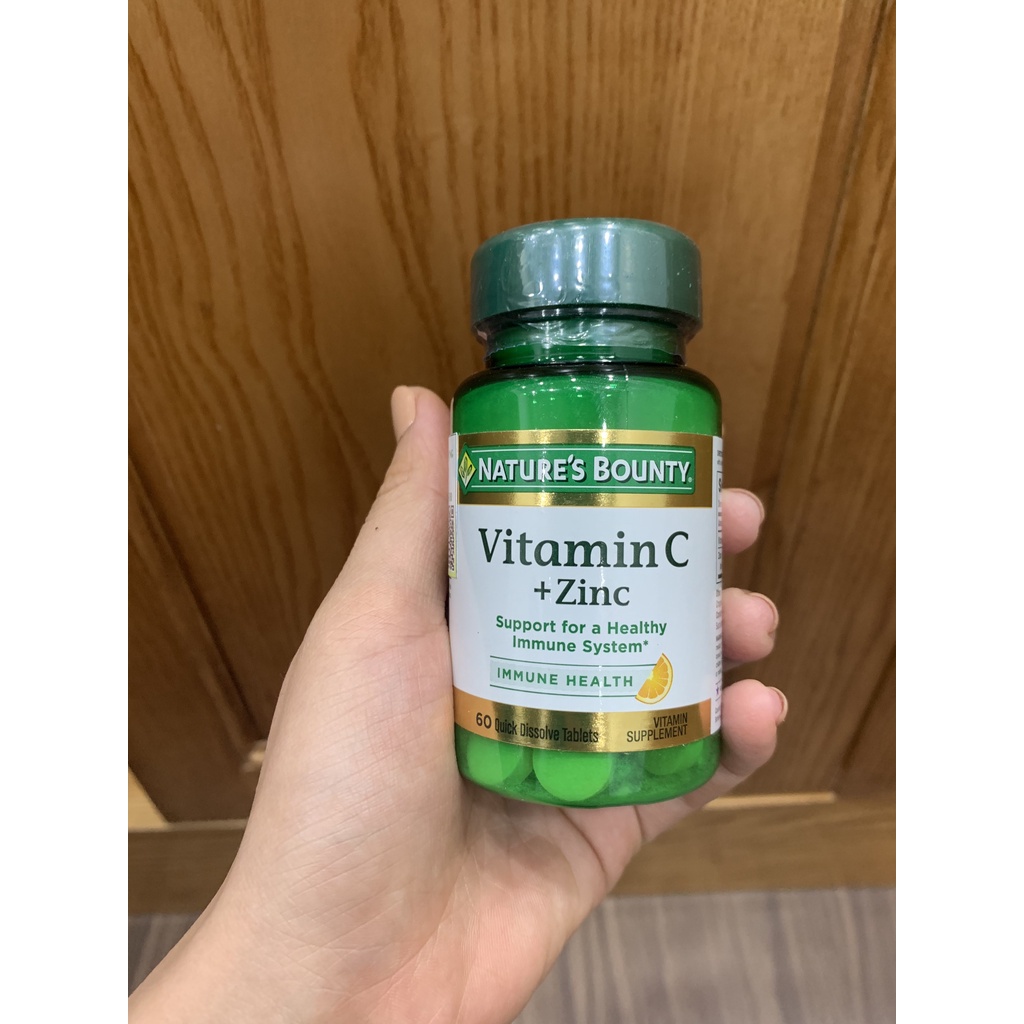 Vitamin C và Kẽm - Nature's Bounty - Tăng đề kháng, Tăng cường hệ miễn dịch - 60 viên