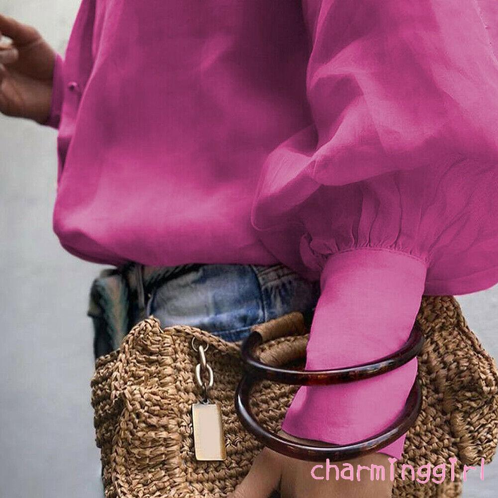 Áo sơ mi tay phồng màu trơn thời trang cá tính cho nữ