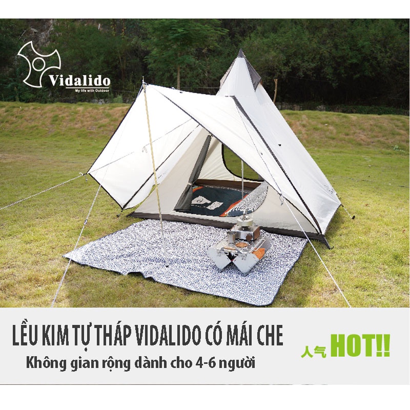 Lều Cắm Trại Dã Ngoại Kim Tự Tháp Dành Cho 4-6 Người, Lều Du Lịch Dã Ngoại Chống Nước Rộng Rãi Thoáng Mát