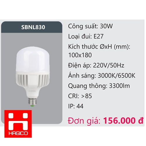 Bóng LED trụ 30W DUHAL SBNL830 KBNL830