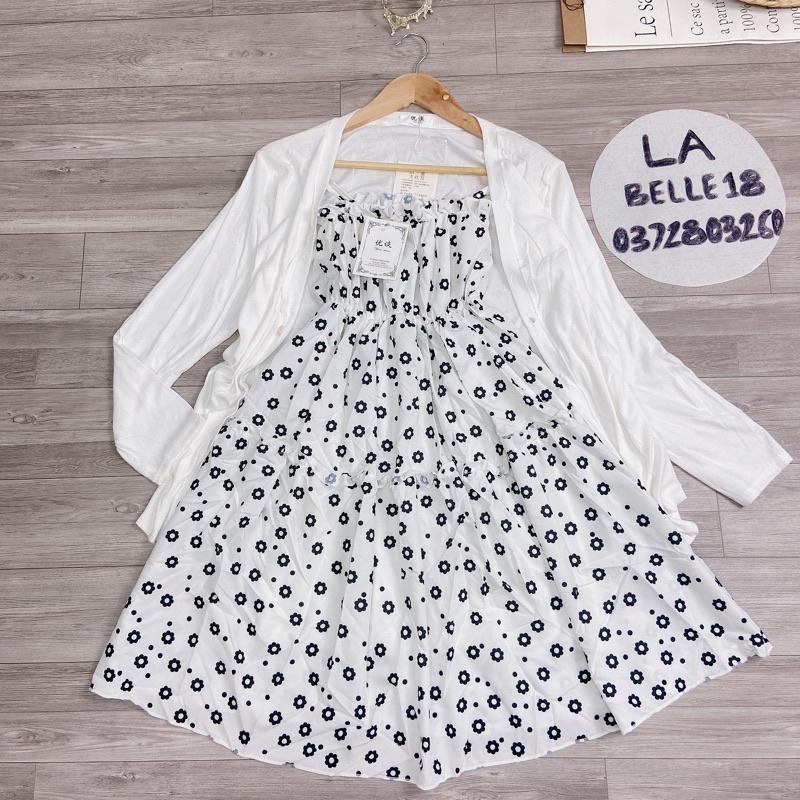 Set váy 2 Dây Hoa Nhí 2 lớp kèm áo khoác ngoài cardigan Set váy 2s áo cadigan