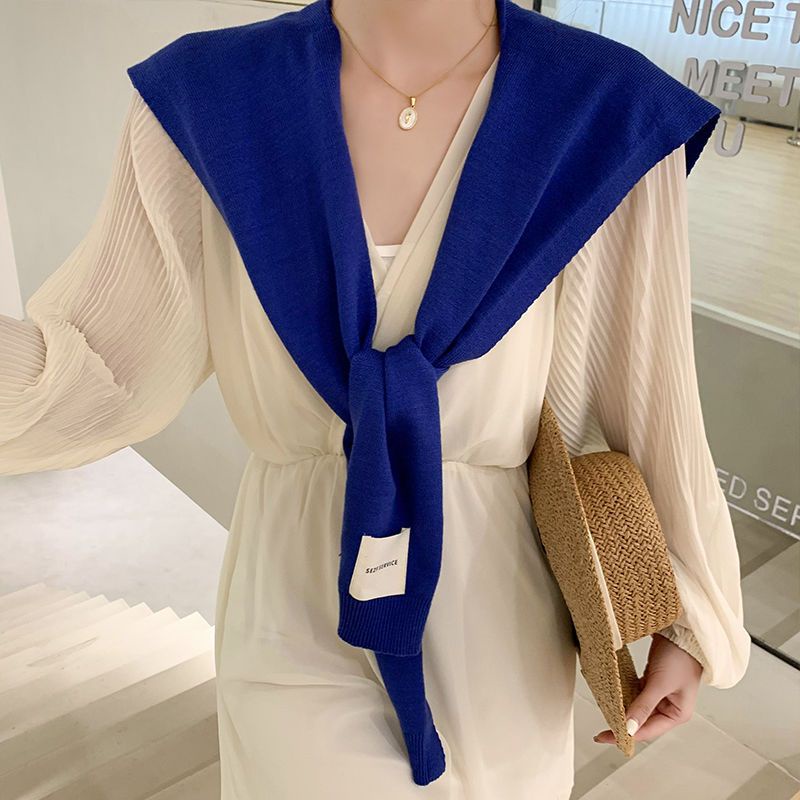 Khăn Choàng Dệt Kim Màu Trơn Thắt Nút Chéo Thời Trang Hàn Quốc Cho Nữ