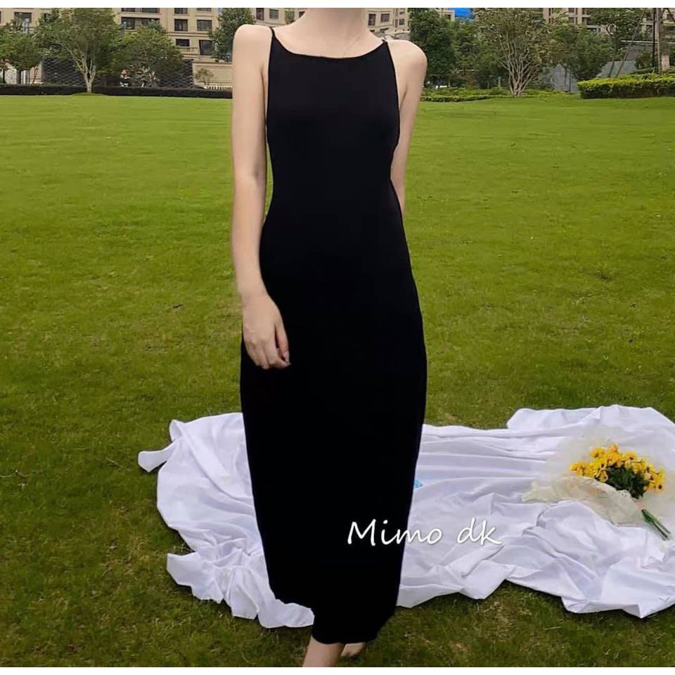 Đầm Hai Dây Hở Lưng , Váy midi 2s body dáng ôm màu đen trơn thiết kế sexy SIÊU XINH | BigBuy360 - bigbuy360.vn