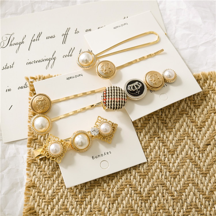 Kẹp Tóc Hình Vương Miện Đính Hạt Ngọc Trai Phong Cách Hàn Quốc