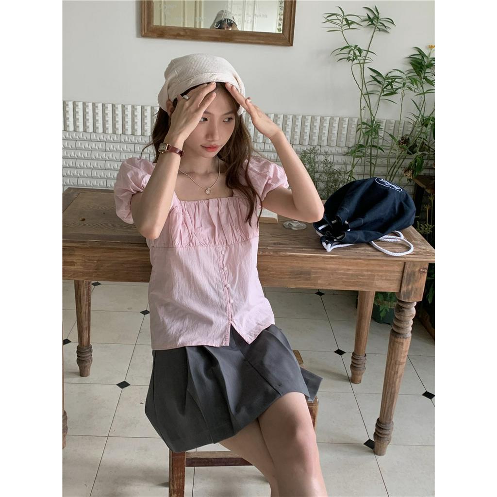 Áo Sơ Mi Cổ Vuông Tay Phồng Thời Trang Pháp Kiểu Retro Quý Phái 66156