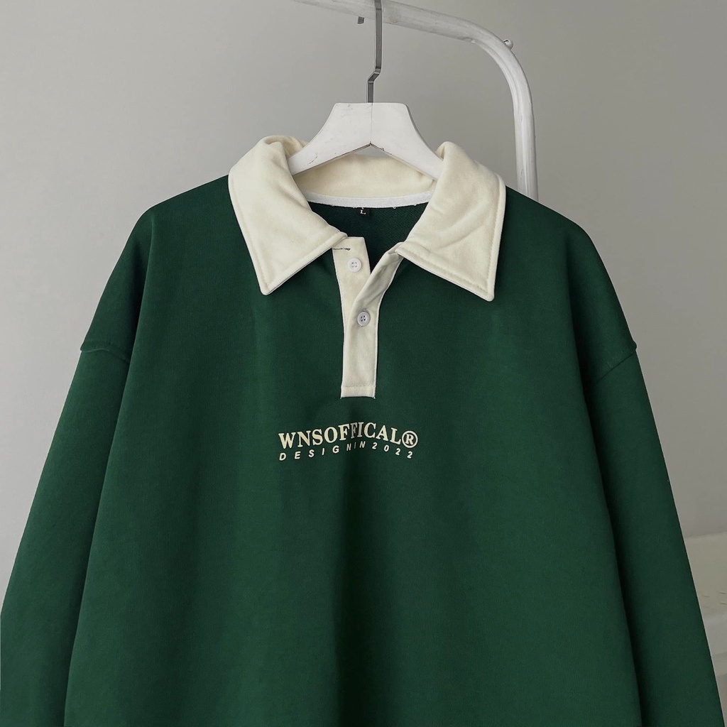 [sẵn]Áo sweater polo form rộng tay dài chữ WZS