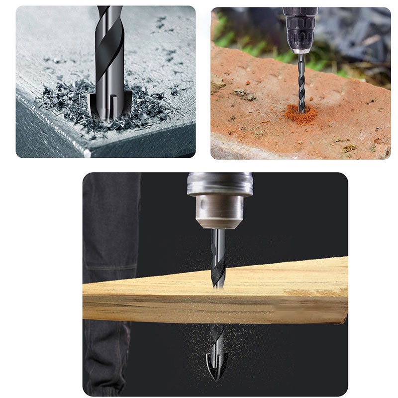 Bộ 5 mũi khoan đa năng chân lục giác 4 cạnh thép đen Nhật, khoan sắt, khoan kính thủy tinh, gạch men đá gốm