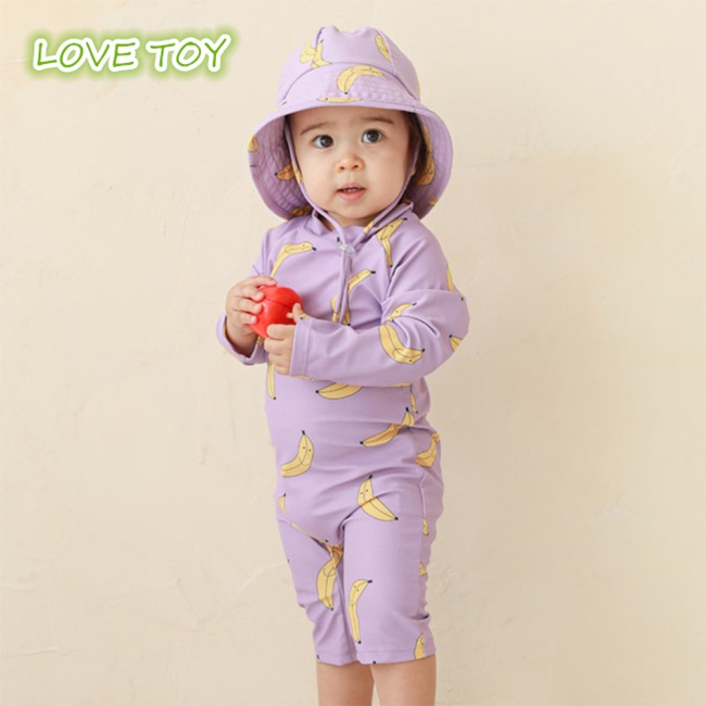 Set Đồ Bơi 2 Mảnh Cổ Tròn In Hình Trái Cây Khô Nhanh Kèm Mũ Che Nắng Dành Cho Bé