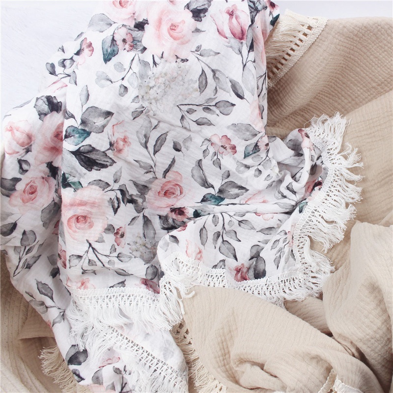 Chăn Cotton 2 Lớp Siêu Mềm Mại In Họa Tiết Hoa Dành Cho Bé