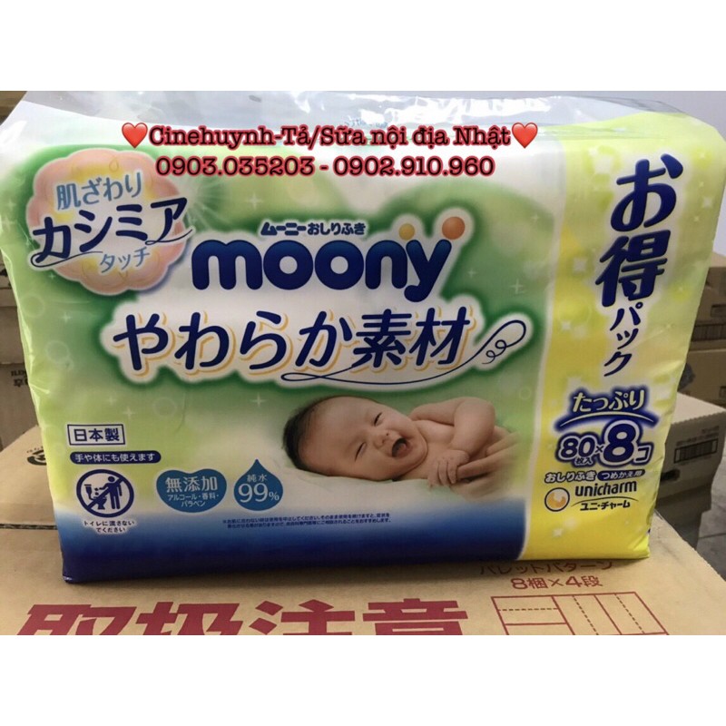 HCMNew Khăn giấy ướt Moony Nội Địa Nhật Lốc 8 Bịch