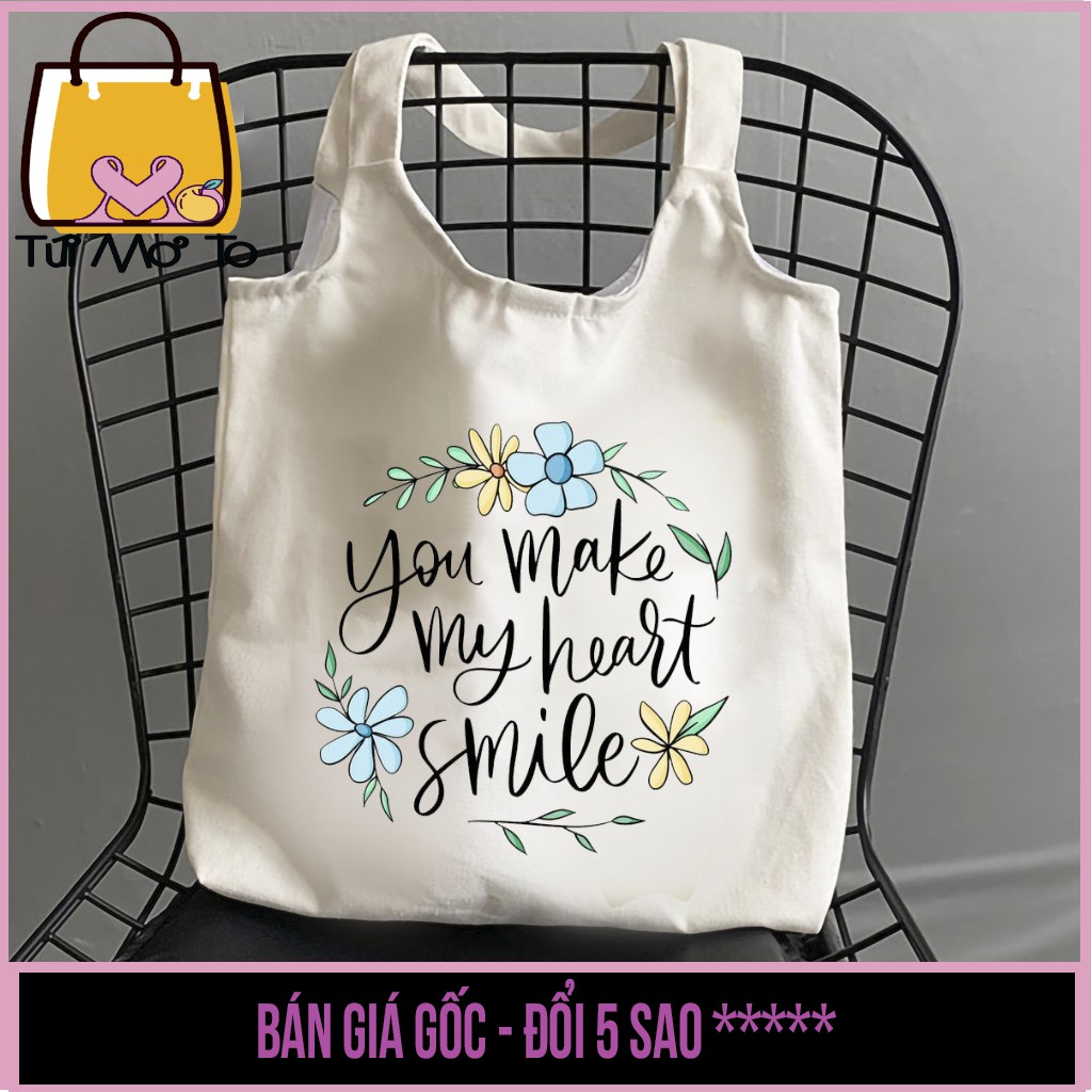 Túi tote in những câu quote động lực - túi vải túi canvas quai tròn có khóa kéo - Túi Mơ To Store