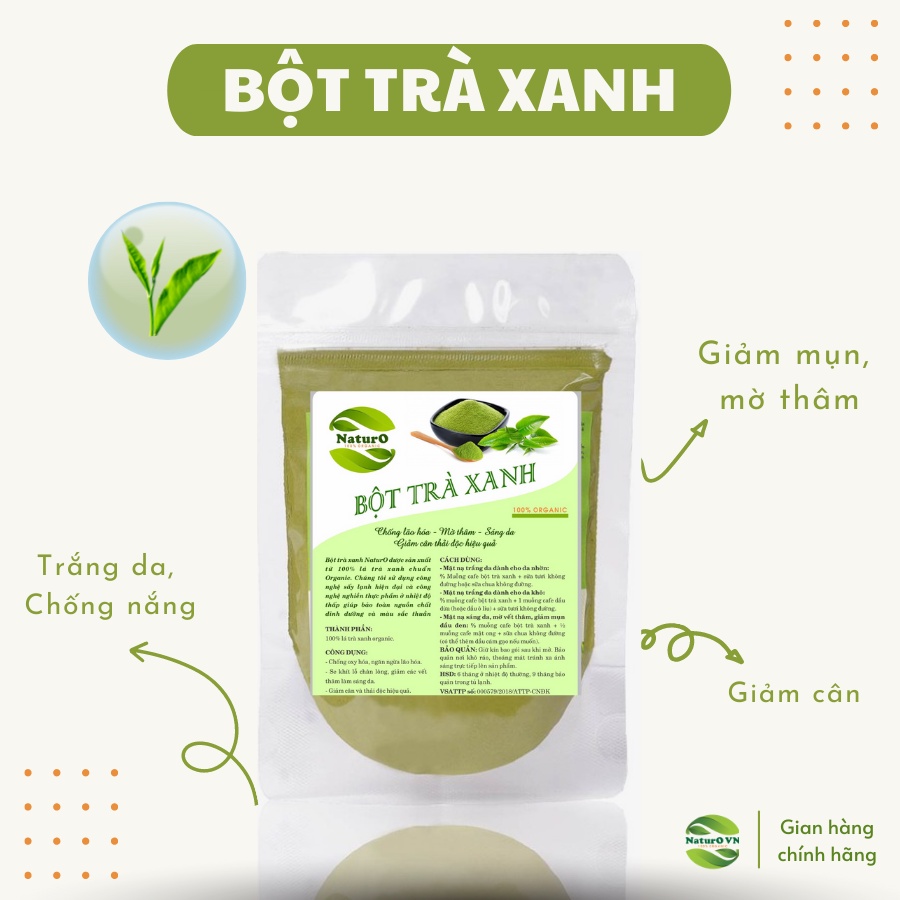 Bột trà xanh đắp mặt nạ matcha, trà xanh nguyên chất NaturO VN 100gr Handmade BTX01