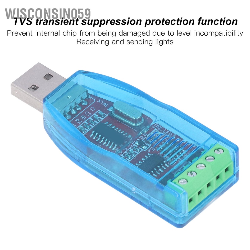 Wisconsin059 USB to RS485 Converter With TVS Transient Suppression Protection Signal Indicator for Windows