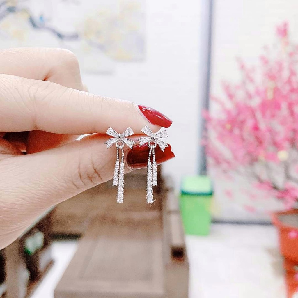 Bông tai bạc nữ hình nơ thắt dài sang chảnh DaLiA Jewelry khuyên tai bạc 925 không gỉ