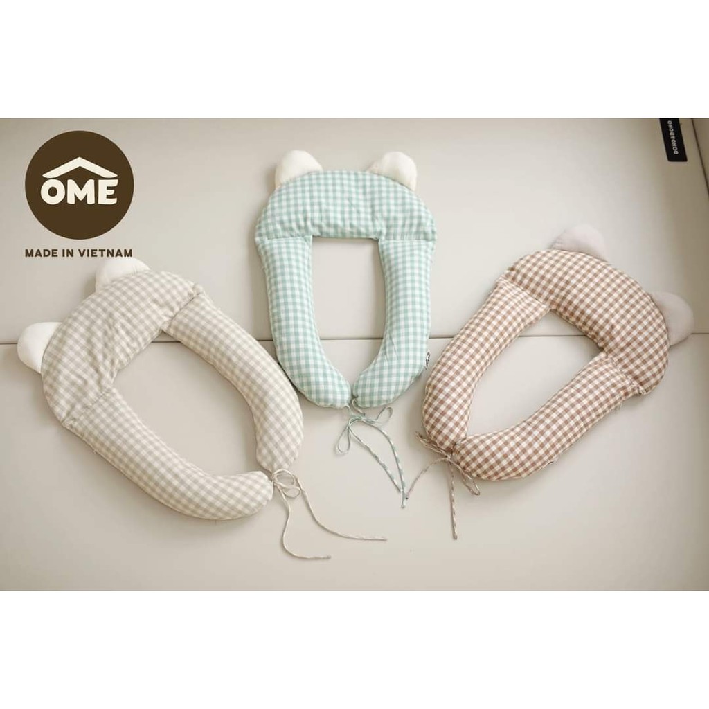 Gối chặn vỏ đỗ chữ U OME 3in1, kiêm gối chống giật mình và gối chống méo đầu cho bé ''Gối đa năng cho bé''