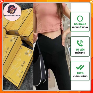 Quần legging _ Quần Legging nữ vạt chéo gen bụng full hộp vàng
