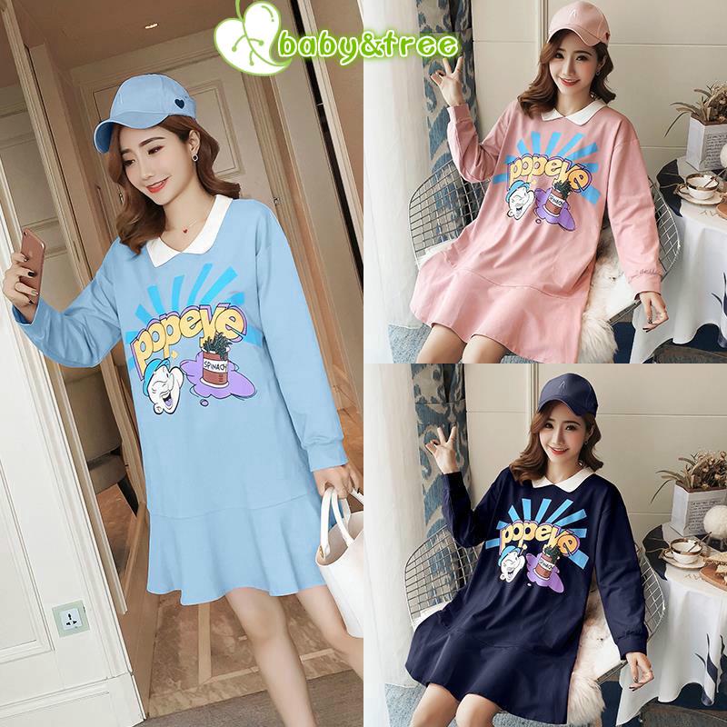 Đầm bầu tay dài thời trang phong cách hàn quốc