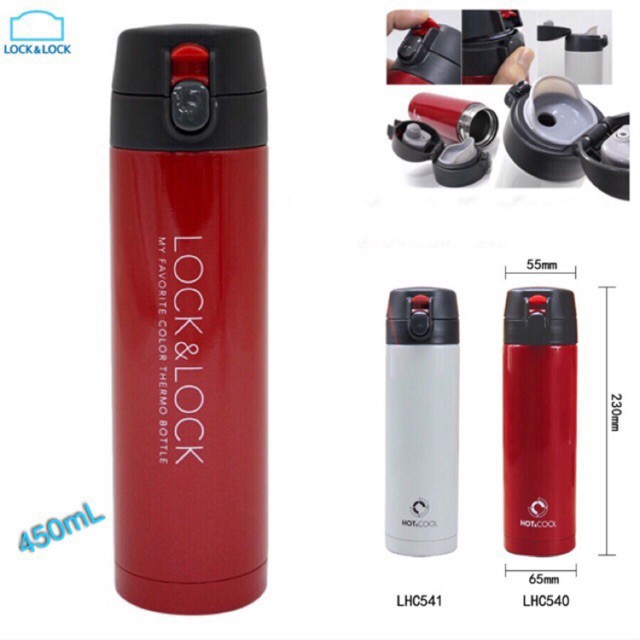 Bình giữ nhiệt 💥FREESHIP💥 Bình thép không gỉ Lock&Lock Cherry Vacuum LHC541/LHC540 - 450ml - An toàn sử dụng