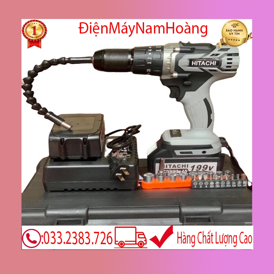 Khoan Pin Hitachi Đầu 13 ly Không Chổi Than, 3 chức năng,Khoan,Vít,Búa ,GIá Rẻ-Bền-Chất Lượng Cao, Bảo Hành,Đầy đủ PK