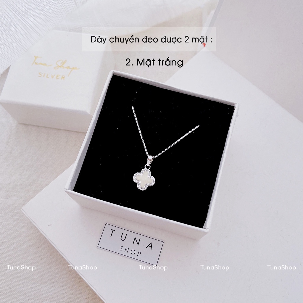 Dây chuyền Bạc cỏ 4 lá 2 mặt, Vòng cổ cỏ bốn lá đeo 2 kiểu Bạc cao cấp_ 𝐂𝐚𝐦 𝐤𝐞̂́𝐭 𝐜𝐡𝐮𝐚̂̉𝐧 𝐁𝐚̣𝐜 TUNA SILVER