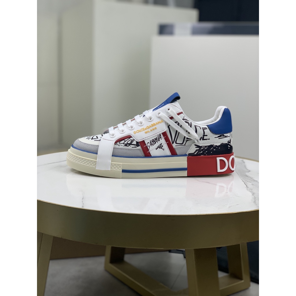 Giày sneaker nam da thật thời trang cao cấp Docle & Gabbana thiết kế họa tiết cá tính, phong cách trẻ trung, năng động