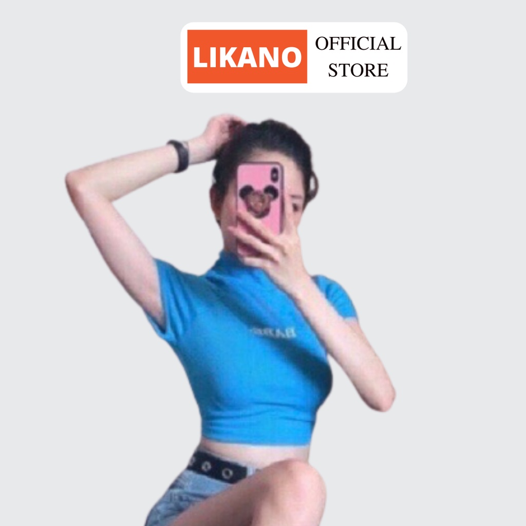 Áo croptop cổ lọ thêu chữ BABE 5 màu LIKANO CRT35