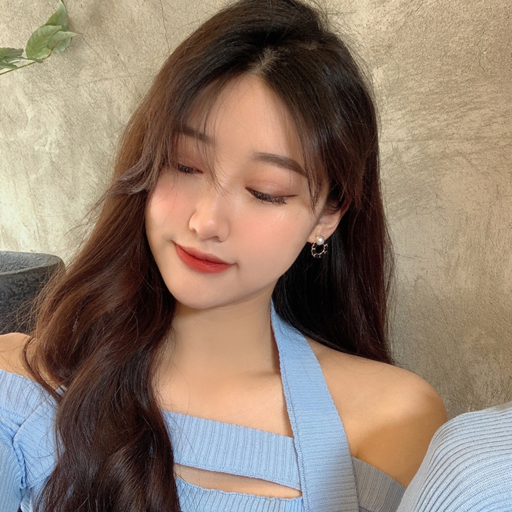 Bông Tai Hình Tròn Đính Ngọc Trai Nhân Tạo Phong Cách Retro Pháp Thời Trang Cho Nữ