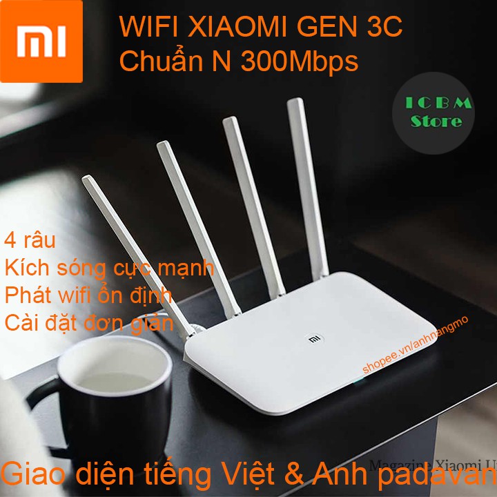 Kích sóng repeater wifi Xiaomi Mi 3C, Youku YK chuẩn N 300Mbps, Tiếng Việt Asus/padavan