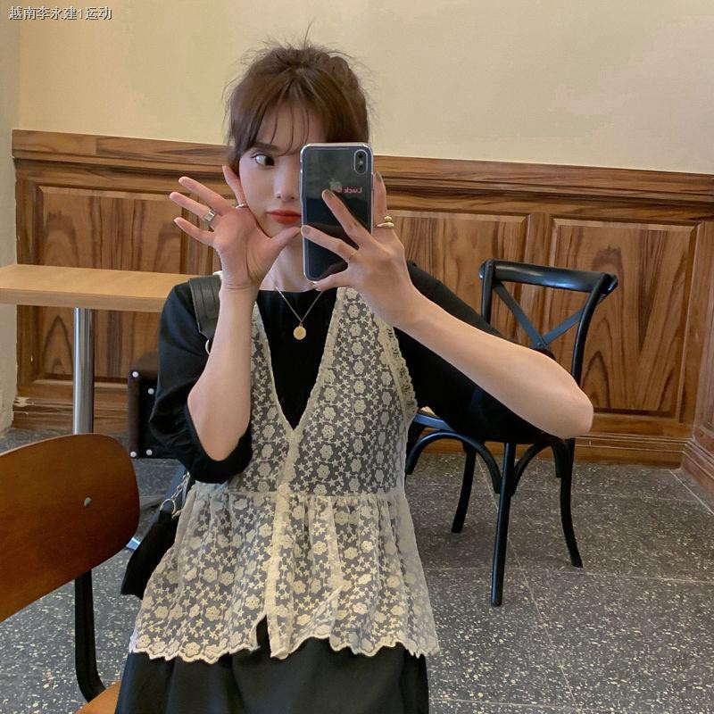 ♙✥❐summer dress female Korean version of the long lace sunscreen vest vest cardigan two-piece suit [shipped within 15 days]