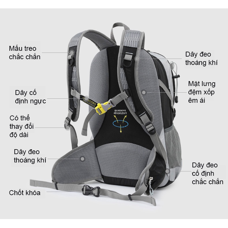 Balo du lịch, leo núi, trekking, dã ngoại OUTDOOR INOXTO chống thấm nước, kiểu dáng thể thao cỡ nhỏ