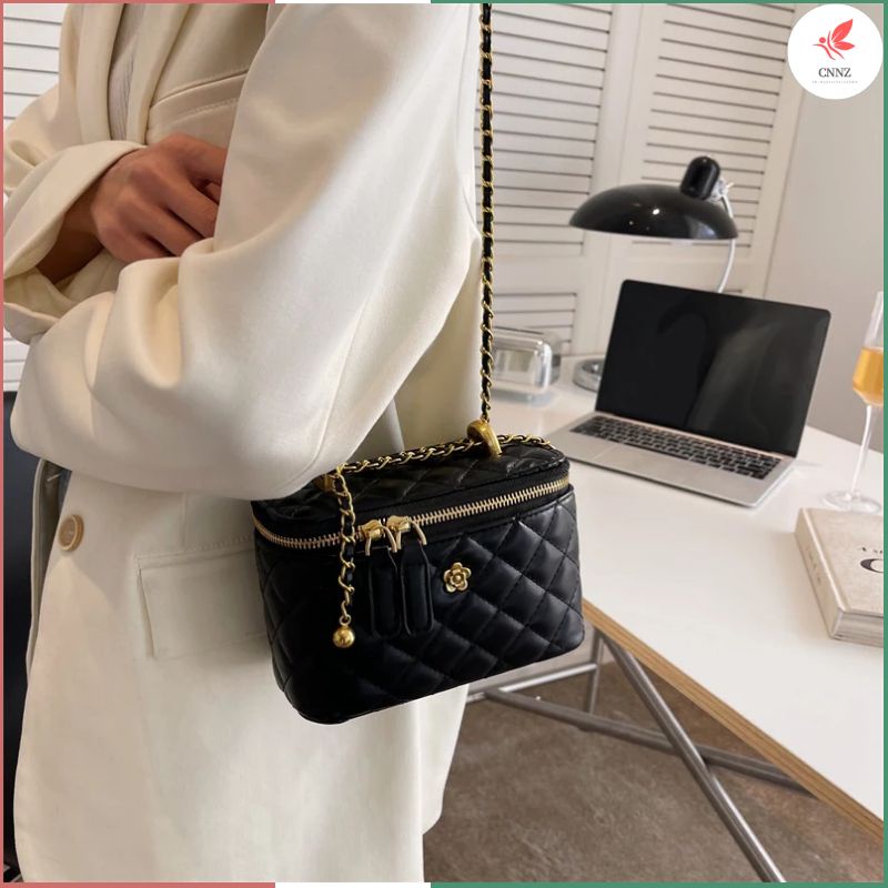 Yufan Túi Xách Đeo Vai Đựng Mỹ Phẩm Cầm Tay Họa Tiết Lưới Hình Thoi Retro Cho Nữ