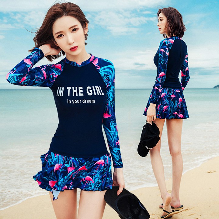 Đồ bơi nữ áo dài tay phối chân váy có quần short BKI-0356 | BigBuy360 - bigbuy360.vn