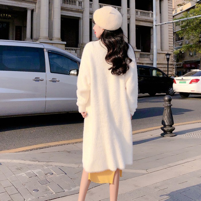 Set Đầm Xẻ Tà Và Áo Khoác Len Thời Trang Dành Cho Nữ