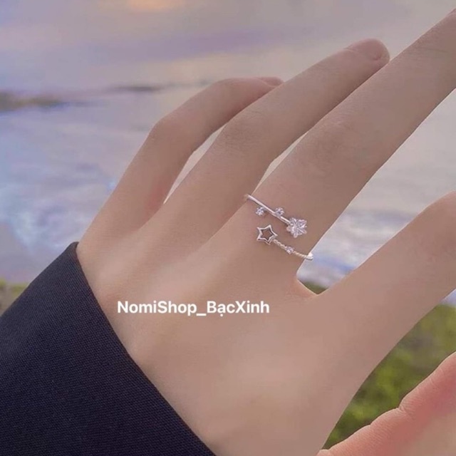 Nhẫn nữ bạc ta dáng hở ngôi sao đá mix xinh xắn Mainomi Shop Bạc Xinh