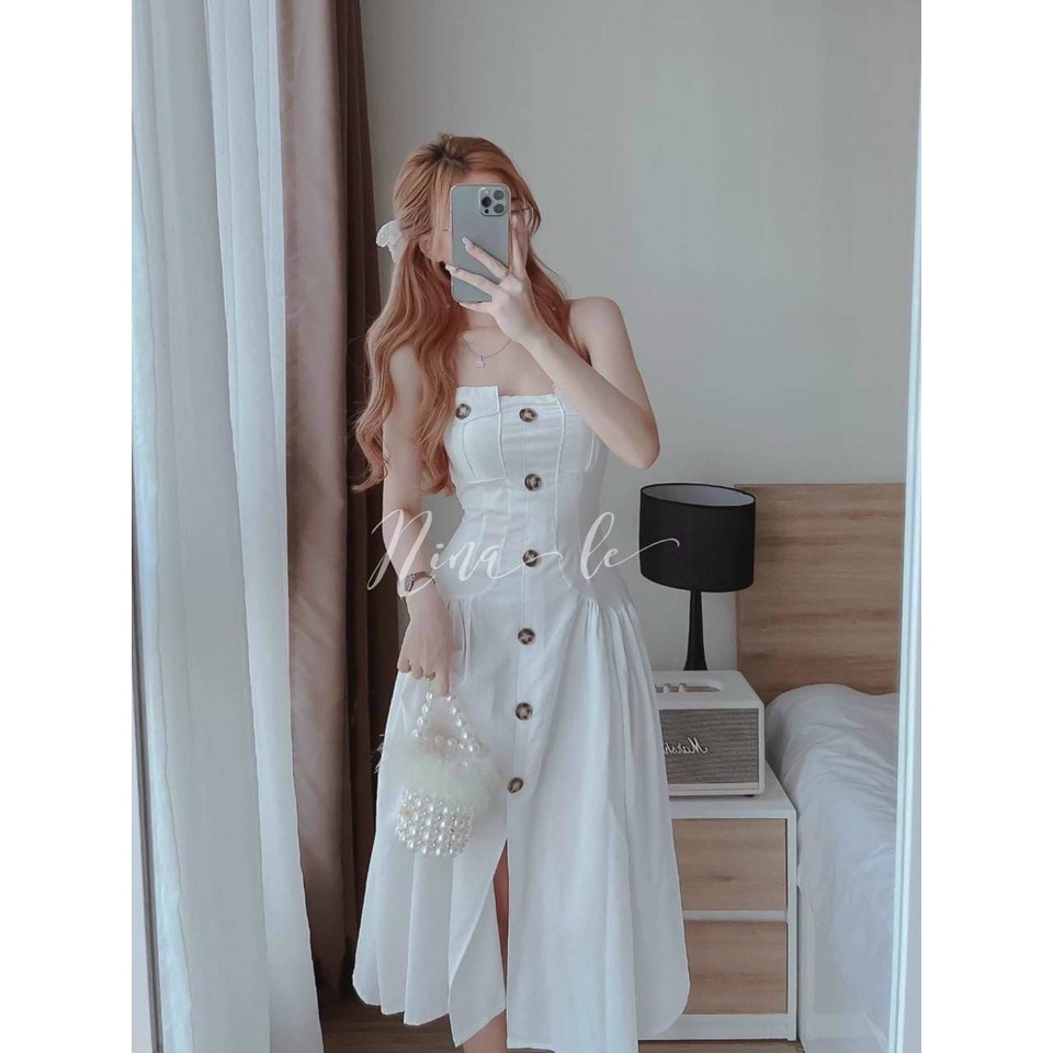 Đầm nhún xòe hai dây duyên dáng