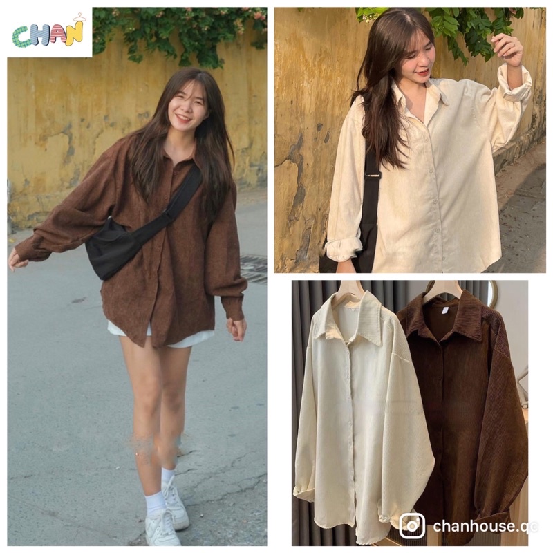 Áo Sơ Mi Nhung Tăm Cực Dày Form Rộng Tay Phồng