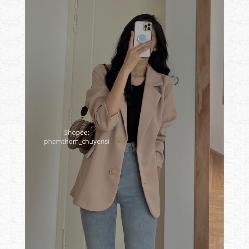 [Ảnh thật] Áo khoác blazer phong cách Hàn Quốc 2 lớp 2 cúc mẫu mới Áo vest nữ khoác ngoài