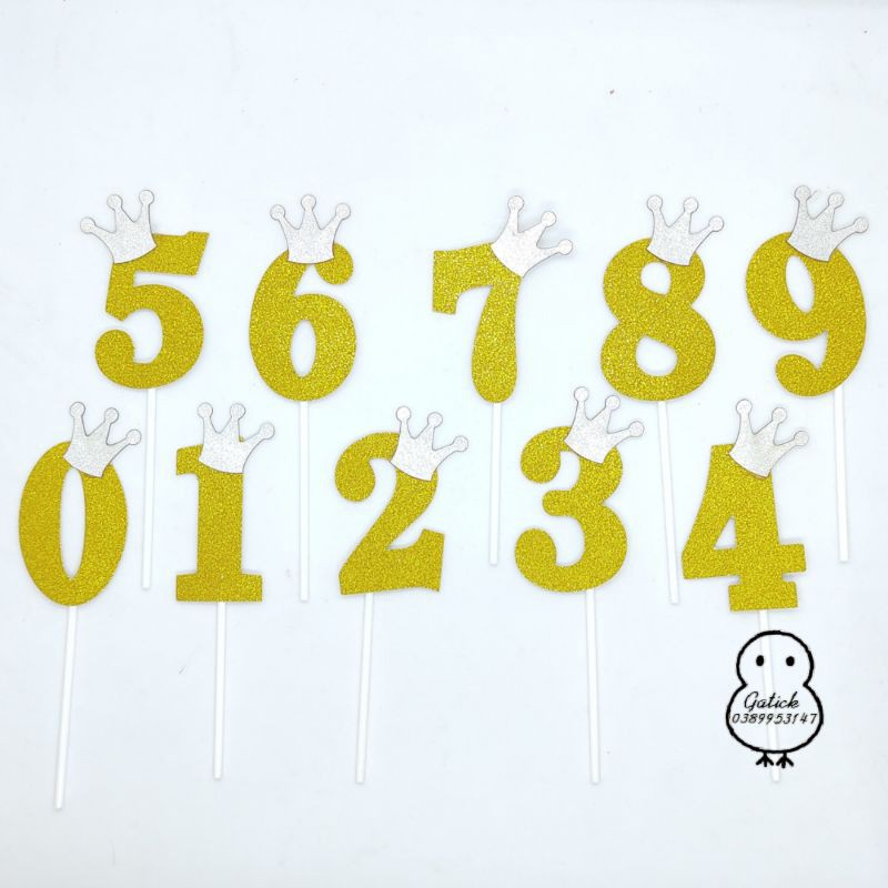 Bộ 50 số nhũ từ 0-9 cắm bánh sinh nhật, Số đội vương miện