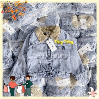 Abe81 - áo khoác jeans bé xanh lót lông thêu mickey