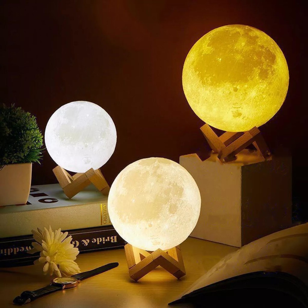 Đèn Ngủ LED 3D Hình Mặt Trăng Ánh Sáng Ban Đêm Điều Khiển Cảm Ứng Sạc USB