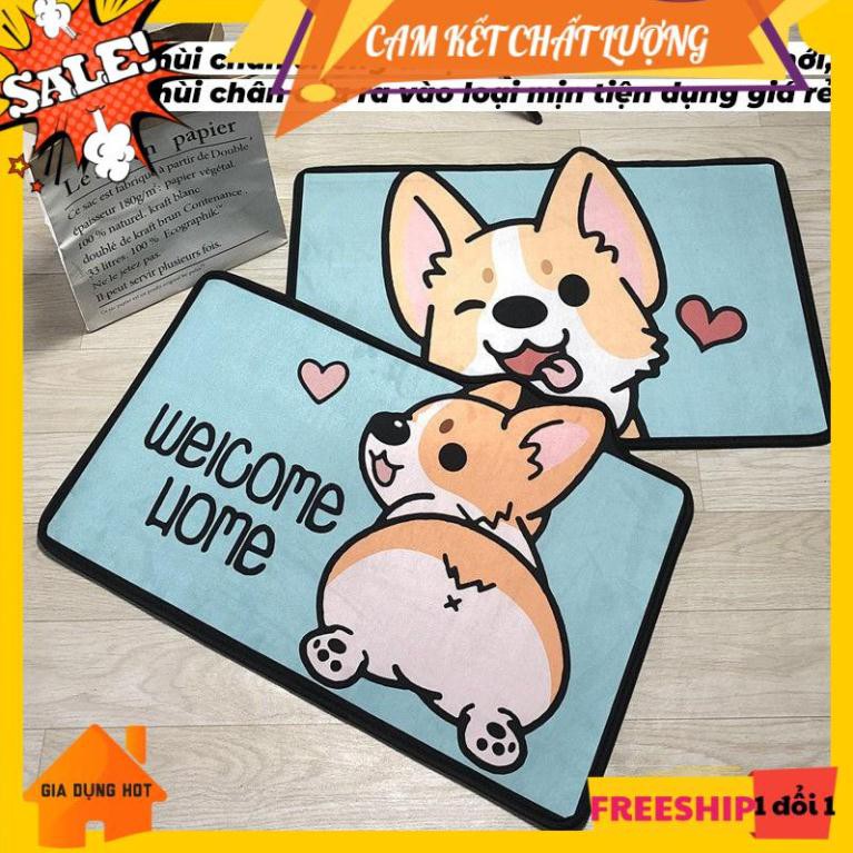 Thảm Chùi Chân Chống Trượt 3D Hình Corgi ,Thảm lau chân cửa ra vào loại mịn tiện dụng giá rẻ