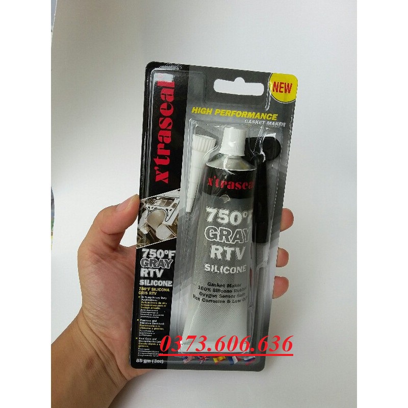 Keo chịu nhiệt, keo thế ron, keo tạo gioăng X'traseal 750F Gray RTV Silicone 85gr chính hãng