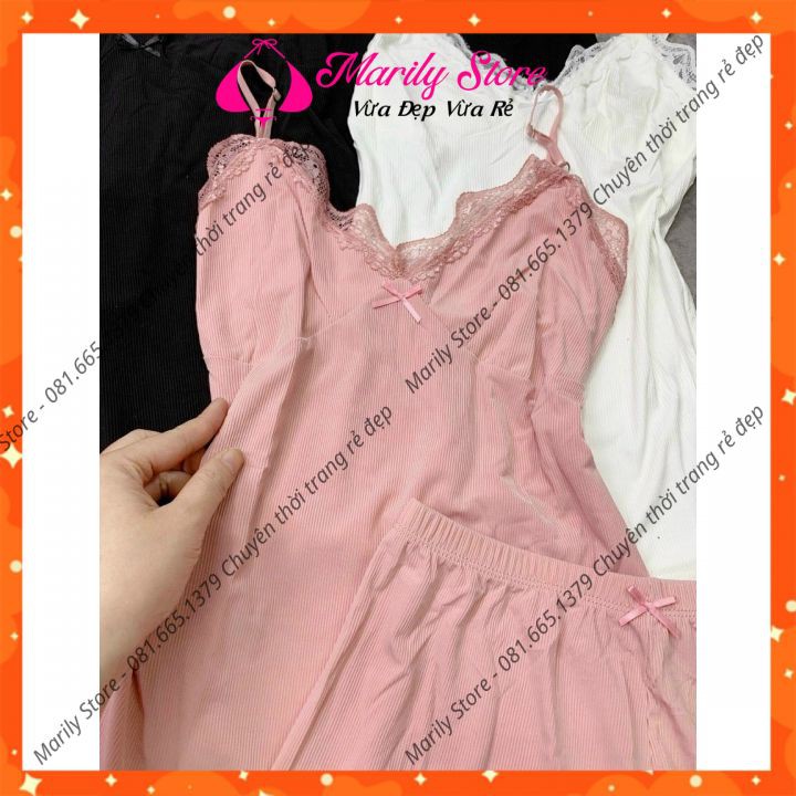 Bộ Đồ Ngủ 2 Dây Phối Ren Cao Cấp Có Đệm Ngực | BigBuy360 - bigbuy360.vn