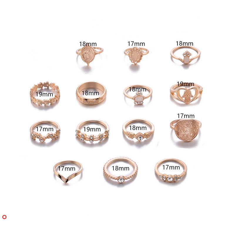 Set 15 nhẫn đeo tay phong cách vintage thời trang cho nữ