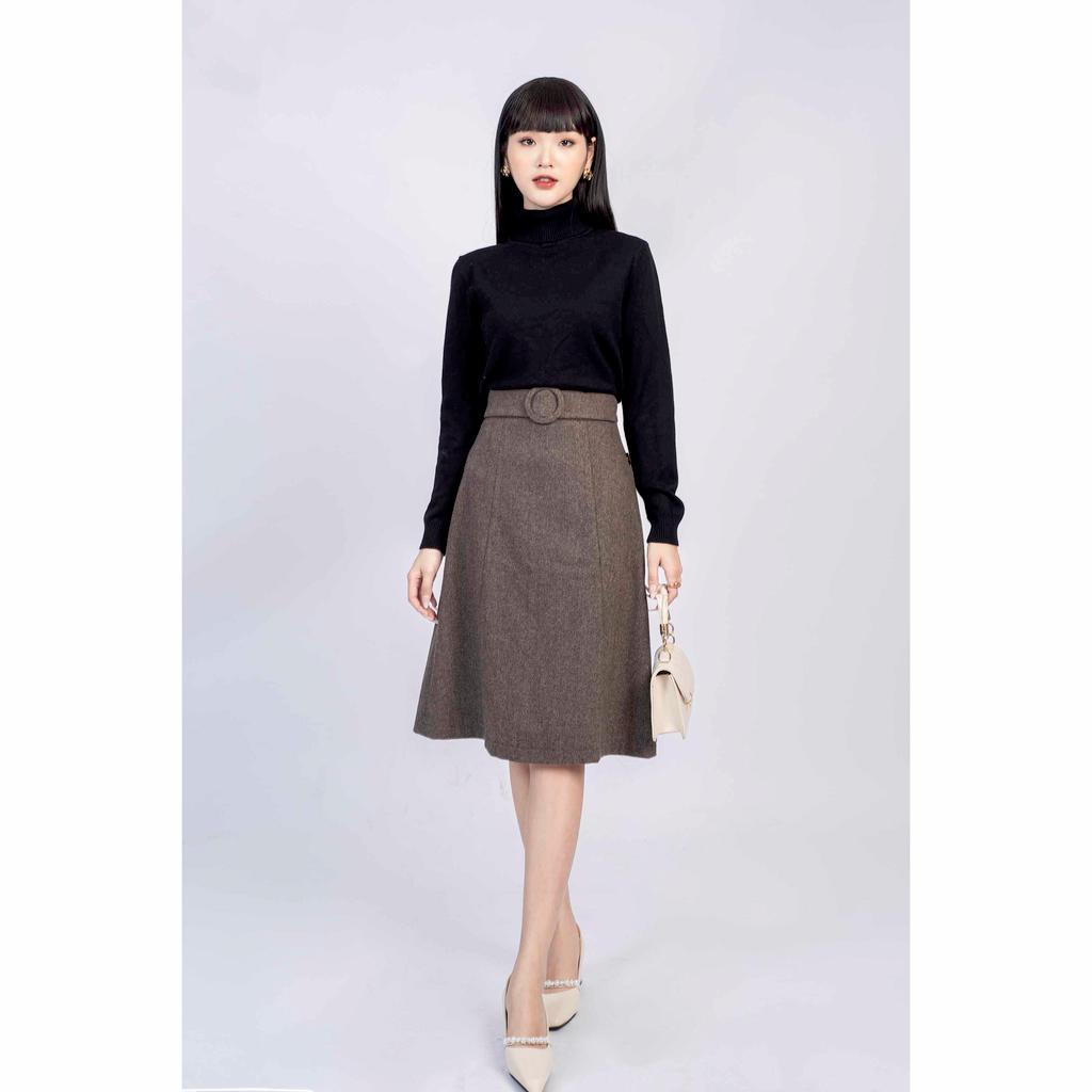 Chân váy dạ dáng xòe, kẹp đai MMOutfit M-JU070621087