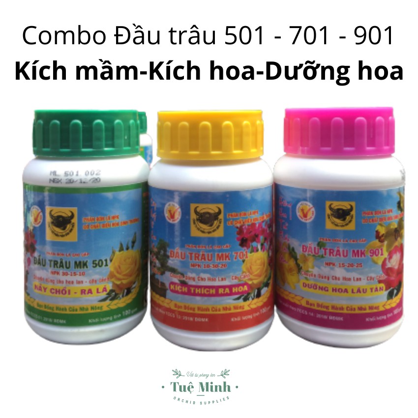 Combo Đầu trâu 501, 701, 901 - kích chồi, kích hoa, dưỡng hoa lâu tàn lọ 100gr